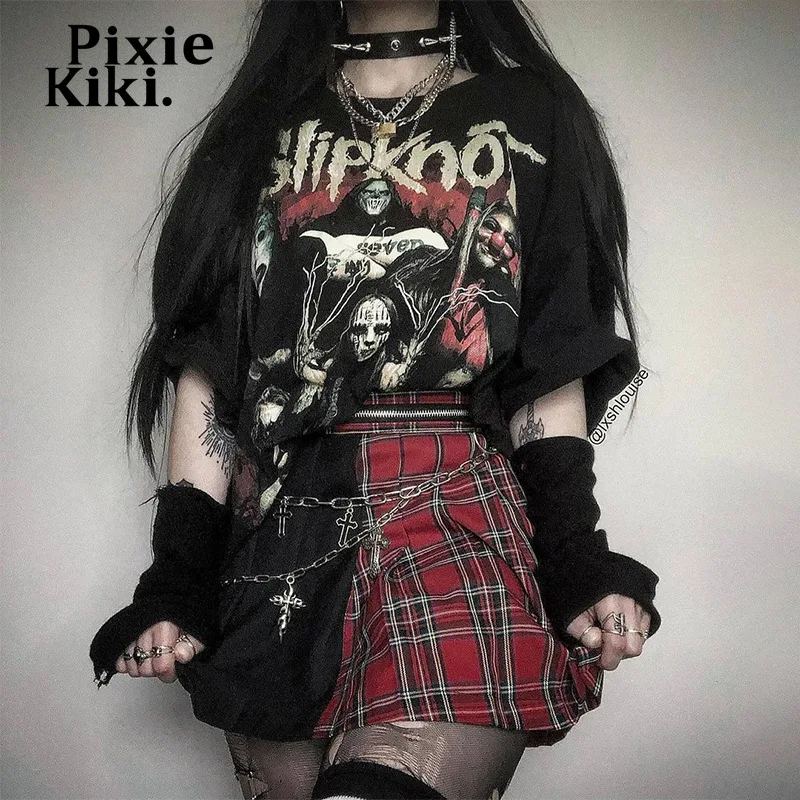 Юбка-мини в готическую клетку PixieKiki красная плиссированная юбка с цепочкой стиле