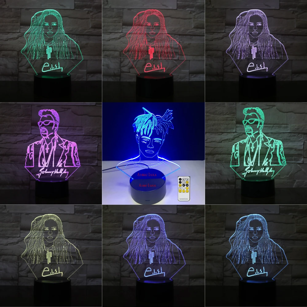 XXXTentacion MJ Billie Eilish Johnny Hallyday 3D лампа Иллюзия светодиодный USB сенсорный RGB 7 цветов Фредди Меркьюри певец подарки другу