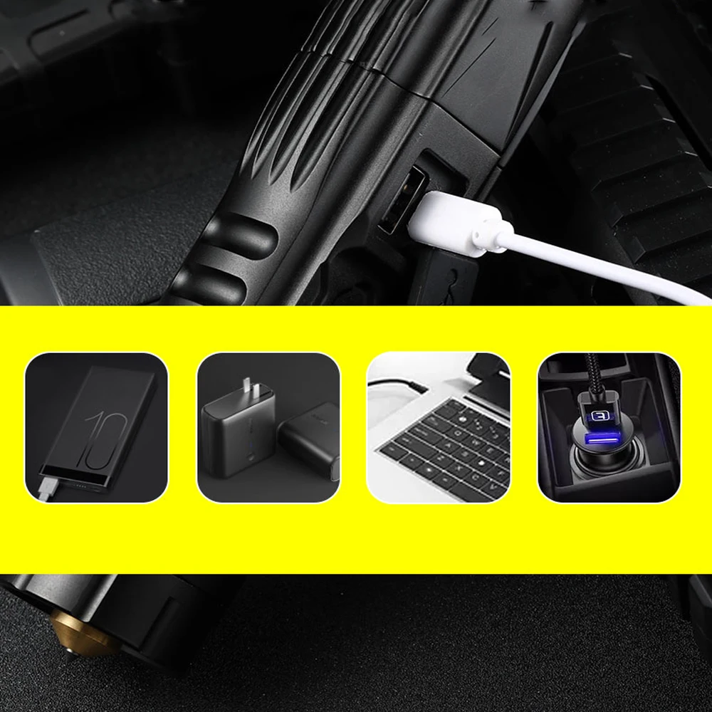 Barato Linterna LED XHP90.2 Más Brillante, Linterna Táctica Con Chip Resistente Al Agua Con Control De Ataque Inferior, Lámpara Recargable USB Para Camping