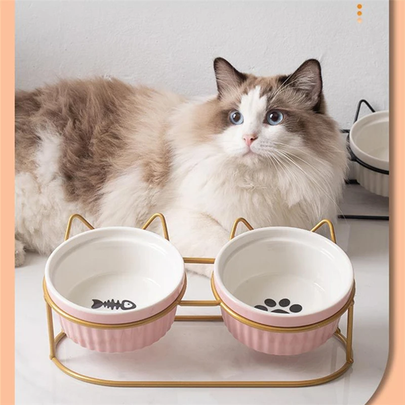 

Милая миска с кошачьими ушками, Высококачественная миска для домашних животных с железной рамой, керамические миски для кормления и питья д...