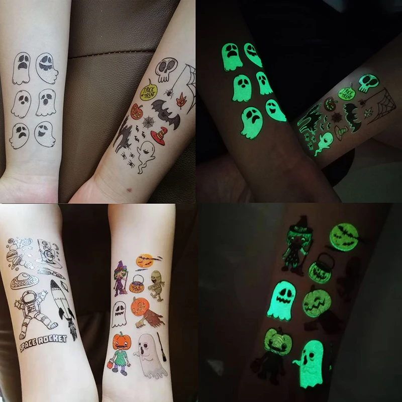 

Funny Halloween Luminous Tattoo Stickers Pumpkin Ghost Temporary Tattoo Stickers Halloween Event Party Decoration Accessories