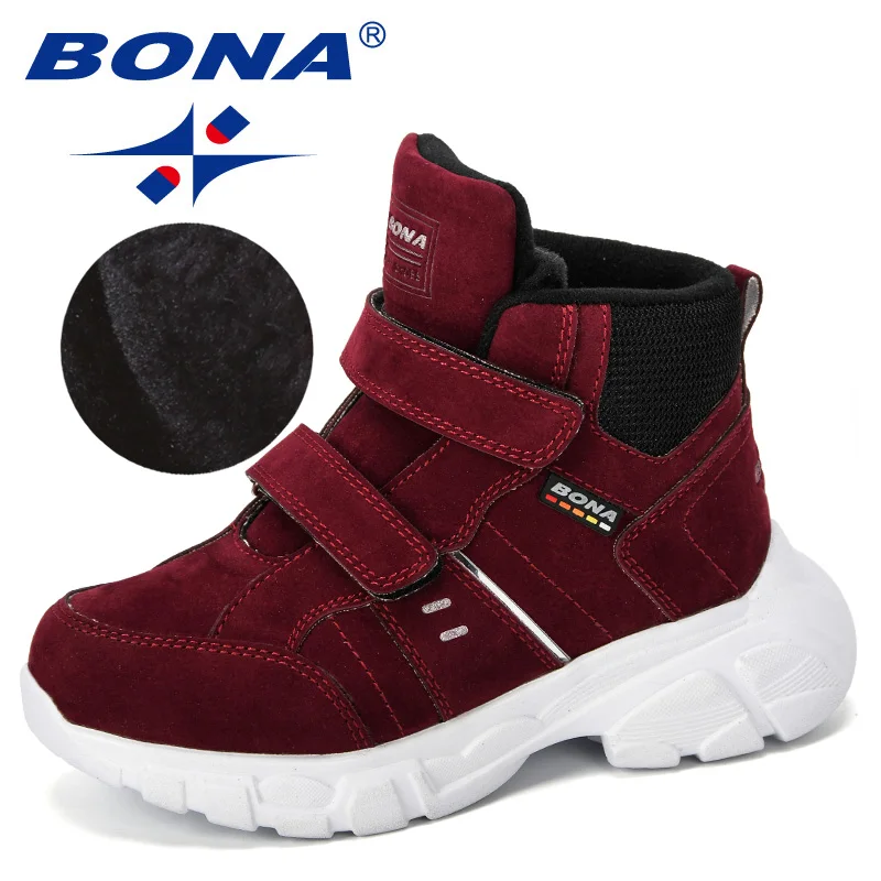 Jujube red BONA/Новинка года; дизайнерская детская обувь; уличные модные ботинки из флока; студенческие кроссовки; теплые бархатные детские зимние ботинки; удобные - Цвет: Jujube red