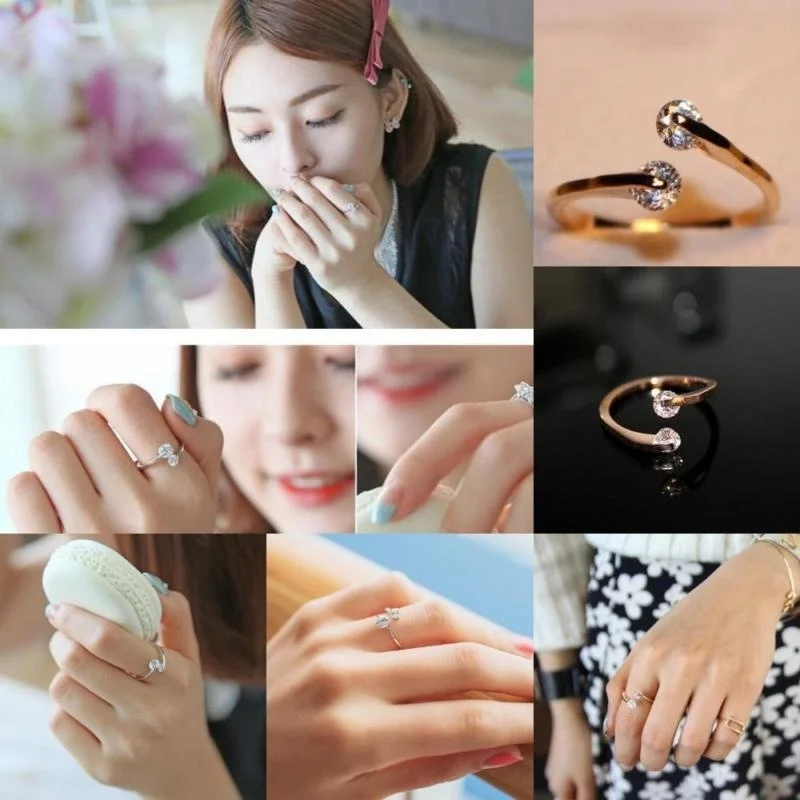 2 цвета красивое женское кольцо из чистой меди регулируемое инкрустированное