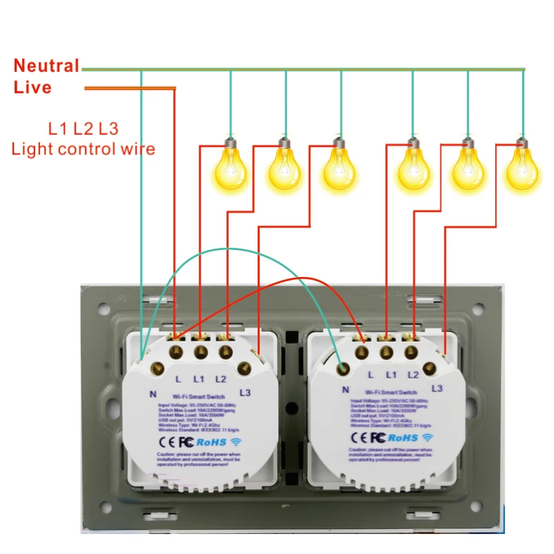 

2200W Smart WiFi Switch 4/5/6 Gang Smart Glass Touch Panel Switch EWelink Remote Control Alexa Google Home Control Smart Home