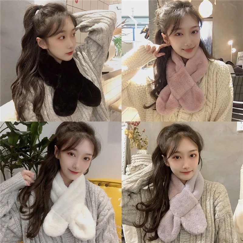 Женский плюшевый шарф-хомут шейный платок с перехлёстом для осенне-зимнего