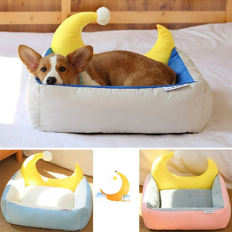 

Cushion Washable Dog Bed Soft Pet Cat Mat Puppy Nest Cute Moon Design Dog Kennel Durable Cozy Couch Winter Warm Bed Dog Baskets