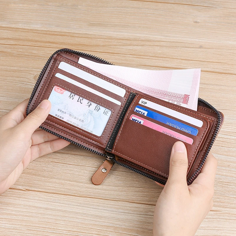 Мужской кожаный кошелек на молнии маленький мужской для монет Мужская монетница