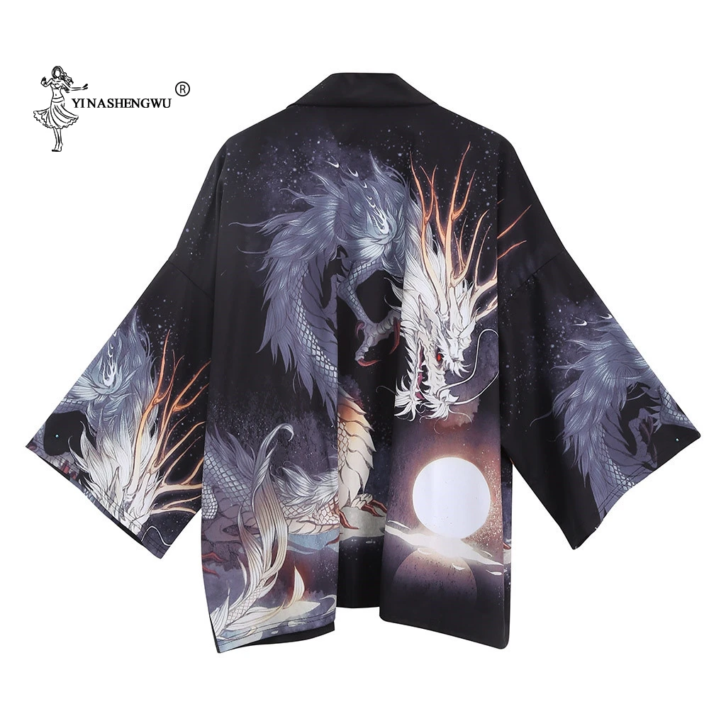 Yukata женский кимоно кардиган мужской традиционное японское кимоно рубашка костюм косплей китайский стиль мужской Дракон Карп принт пальто