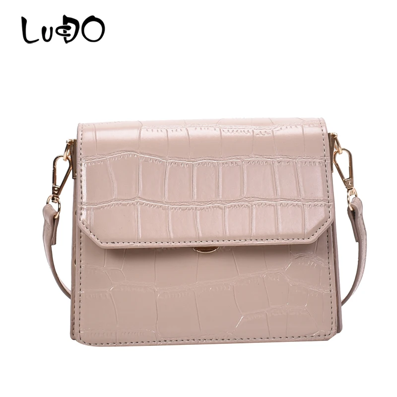 

LUCDO Stone Patent Crossbody Bags For Women 2020 Small Crocodile Pattern Chain Handbag PU Leather Designer Ladies Hand Bag