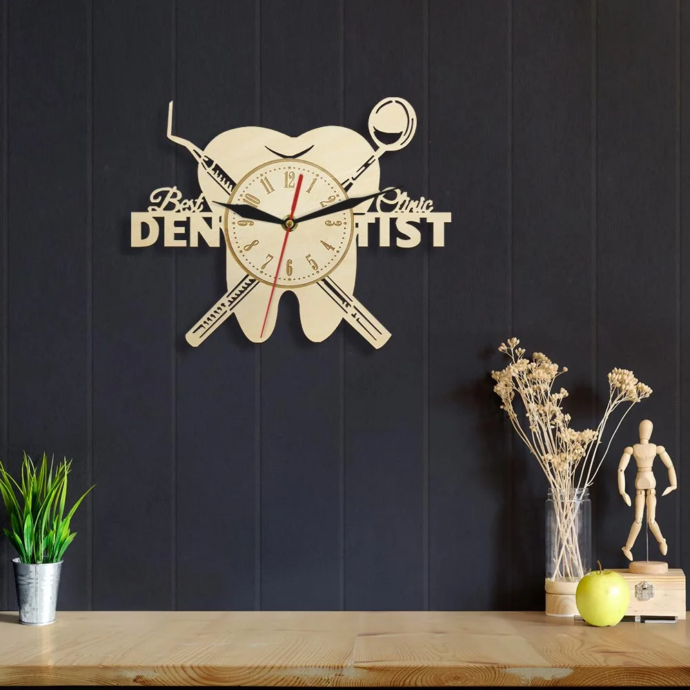 Настенные часы для стоматолога с зубами настенные из натурального дерева