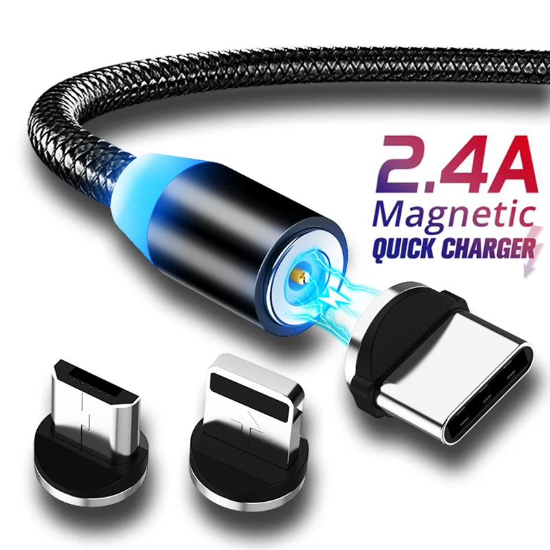 Магнитный кабель для быстрой зарядки 2 м Micro USB Type C 8 Pin зарядное устройство iPhone XS X 7