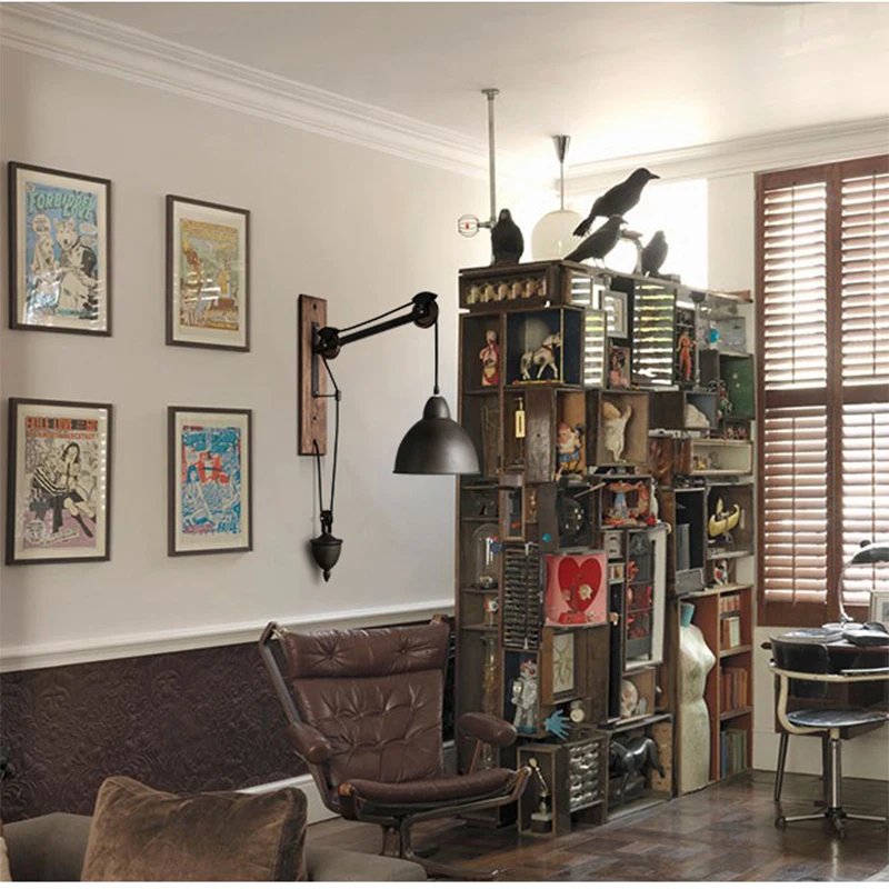 Настенный светильник в стиле ретро деревянный шкив для кофейни ресторана