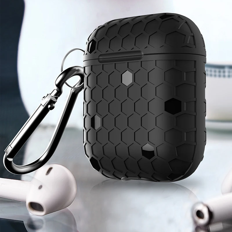 Black Сетчатый силиконовый чехол для Apple гарнитура для AirPods аксессуары беспроводные Bluetooth наушники мягкий чехол для iPhone AirPods чехол - Цвет: Black