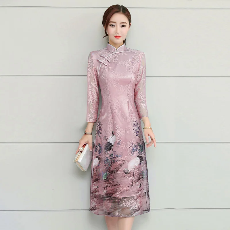 vietnam aodai chinese traditional dress red long chinese cheongsam dress robe vietnamese ao dai - Цвет: color1