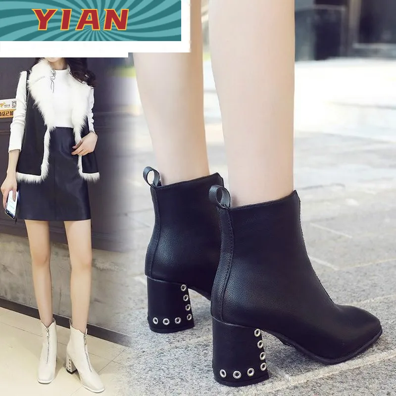 

Martin boots fashion soft leather ankle boots women new autumn and winter front zipper thickened high heels women short boots