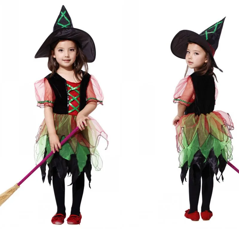 

Girl Haunted House Witch Outfit Kid Stage Show Performance Tutu Dresses Halloween Cosplay Costumes Party Role Play Dress Up Suit