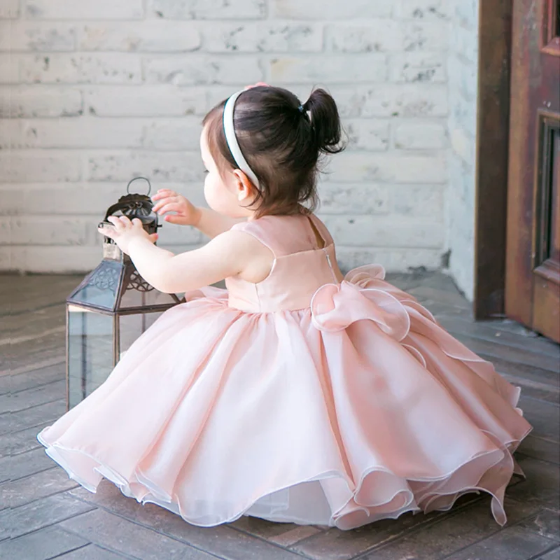 Платье на 1-й день рождения для девочек 2-3 лет белое платье Тюлевое Розовое