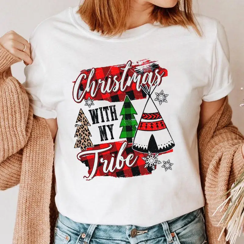 

Women Tshirt Cute 2021 Happy Holiday Christmas Leopard Tree Print Ladies Tee shirt Graphic Cartoon T Shirt Female T-Shirts
