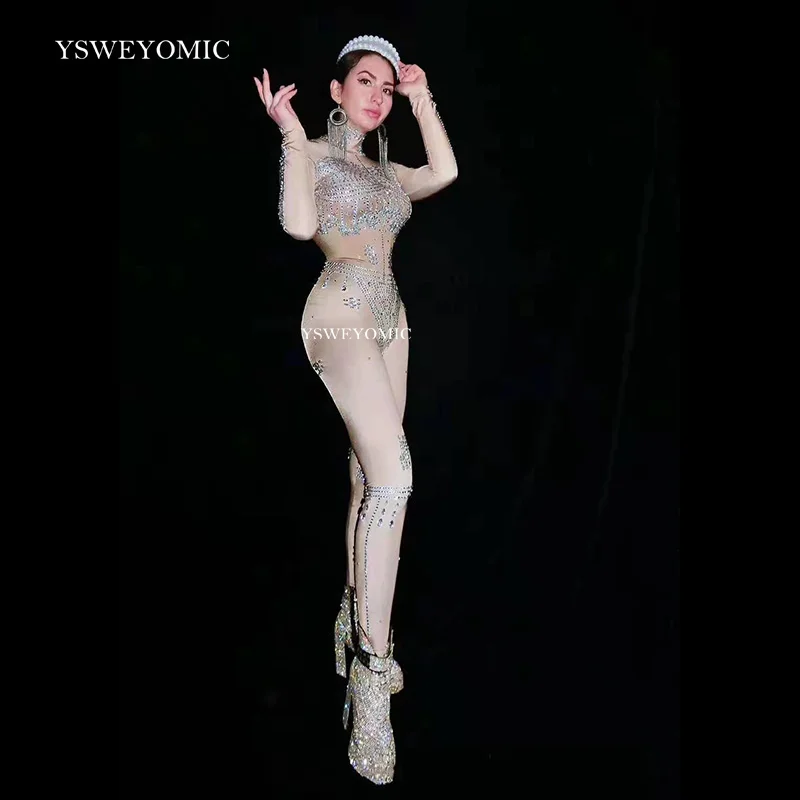 2019 Новый женский комбинезон для празднования вечеринок со стразами костюм