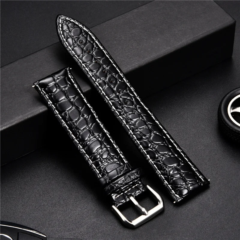 

Crocodile Skin Design Calfskin Strap Soft Leather Watchbands Replacement Business Straps 16 18 20 22 24mm Casual Watch Band