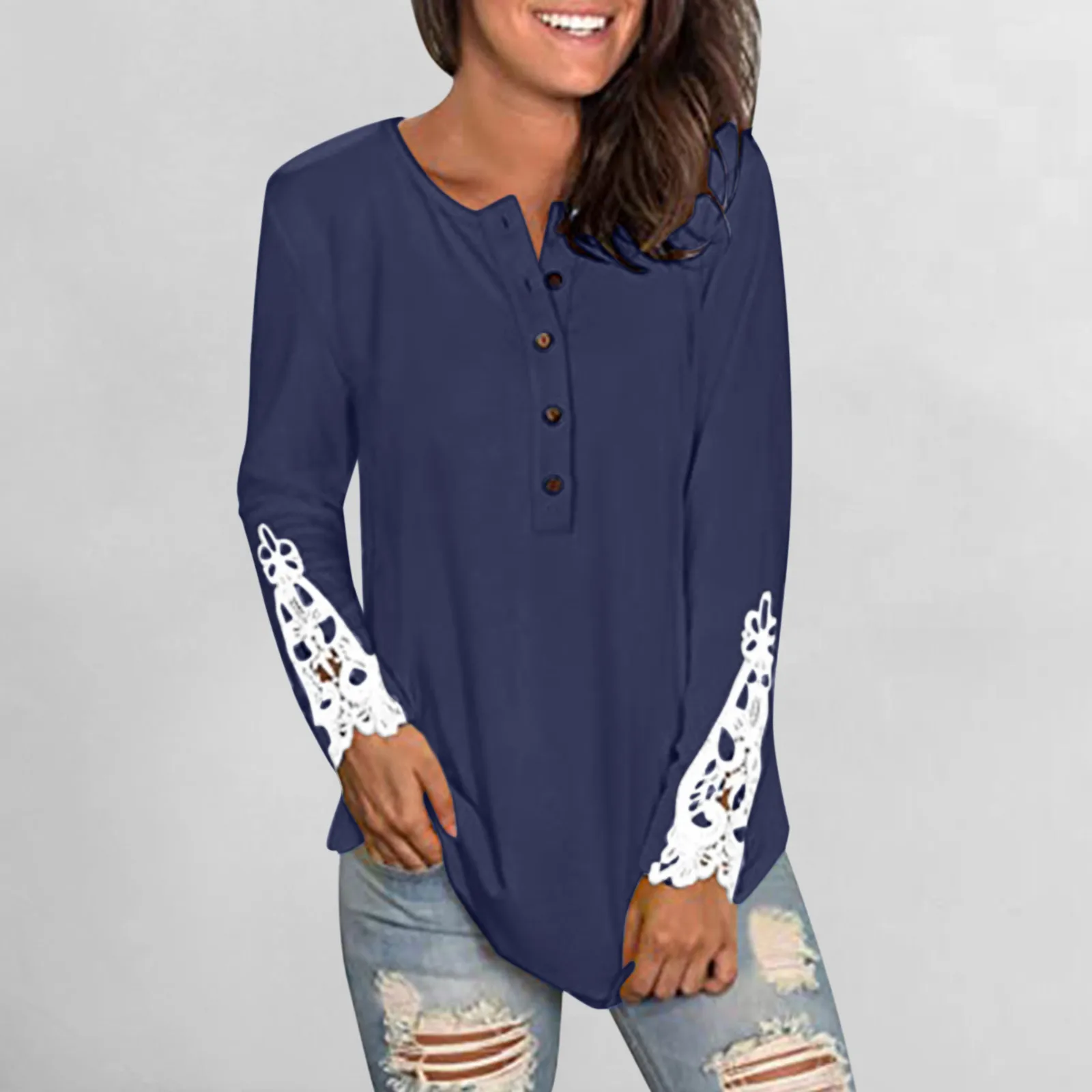 Новинка модная женская кружевная блузка Сексуальная Ажурная рубашка с вышивкой