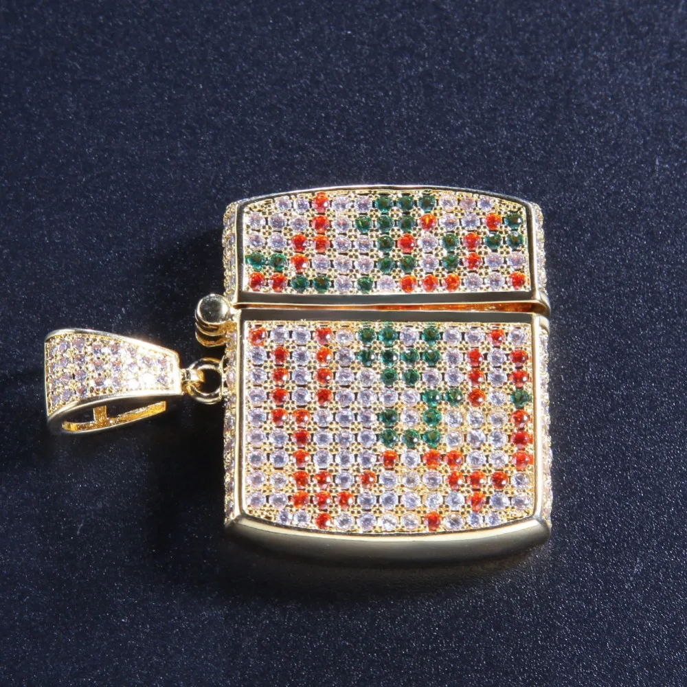 

Men Hip hop iced out bling Lighter shape pendant necklaces Pave setting zircon Fashion vintage pendants necklace Hiphop jewelry