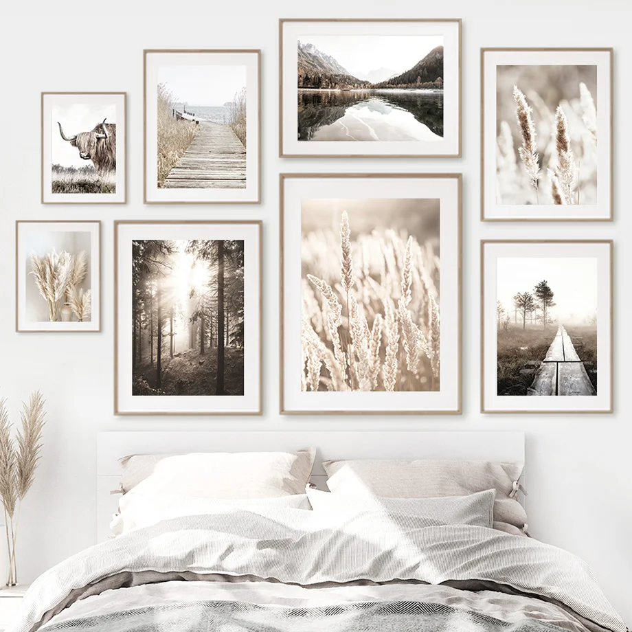 

Jetty Ocean Cow Forest Lake Beige Reeds Wall Art Canvas Painting Nordic Posters And Prints For Living Room Decor Wall Pictures