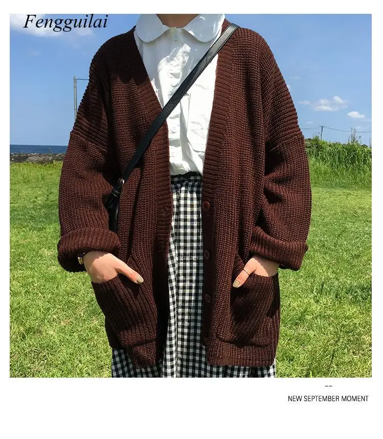 

2020 Korean Women Sweater Cardigan Double Pocket Design Female Knitted Cardigan Knit Sweater Autumn Winter Tops