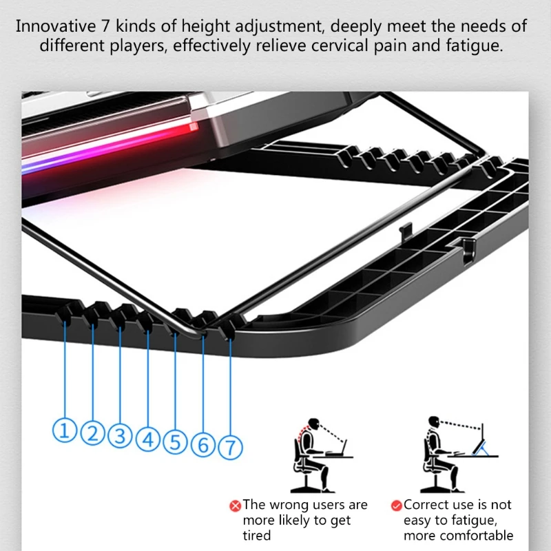 

Adjustable Laptop Stand With Cooling Fans PC Notebook Riser Pad Portable Bracket RGB Light Effect for Gaming Notebook