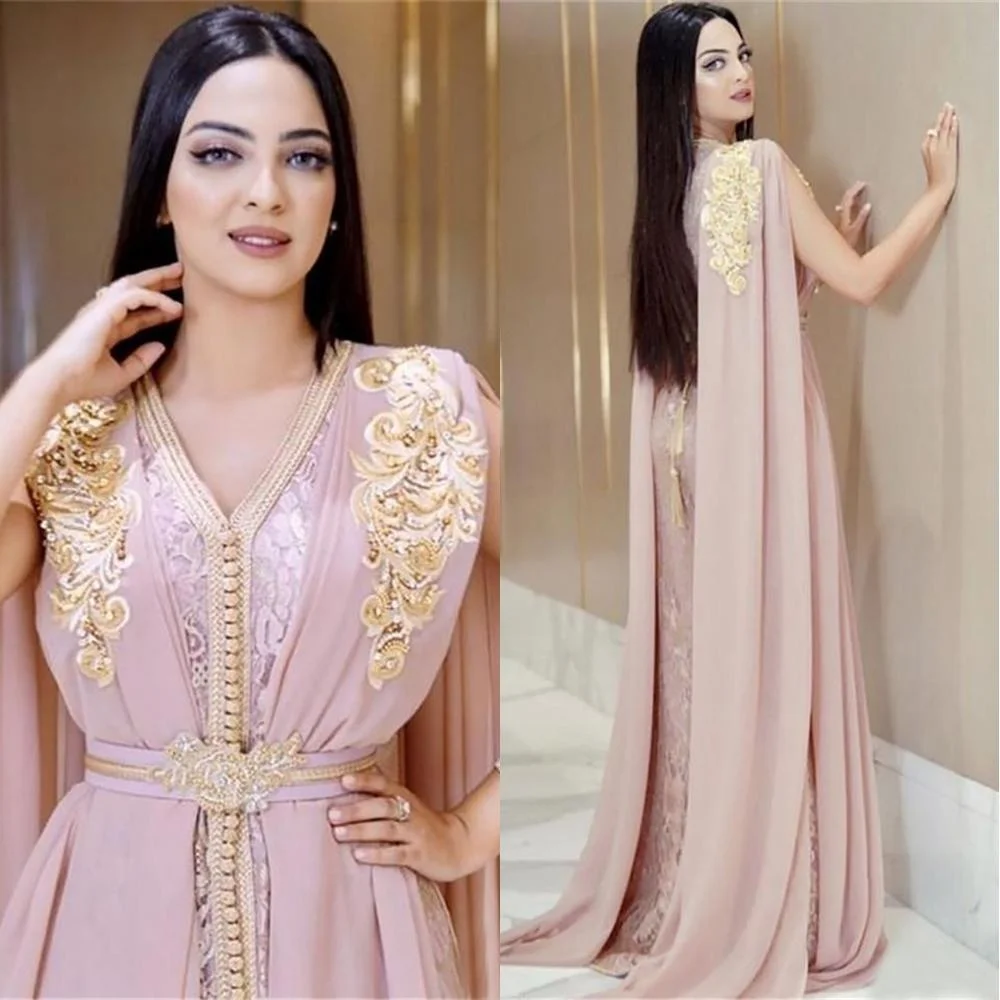 

2021 Luxury Aline Chiffon V-neck Evening Dresses Appliques Lace Ribbon Long Custom Made Party Gown