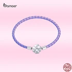 Bamoer, серебро 925 пробы, Lucky, Фиолетовый клевер, браслет для европейских женщин, два цвета, кожа, индивидуальность, модные ювелирные изделия, SCB214