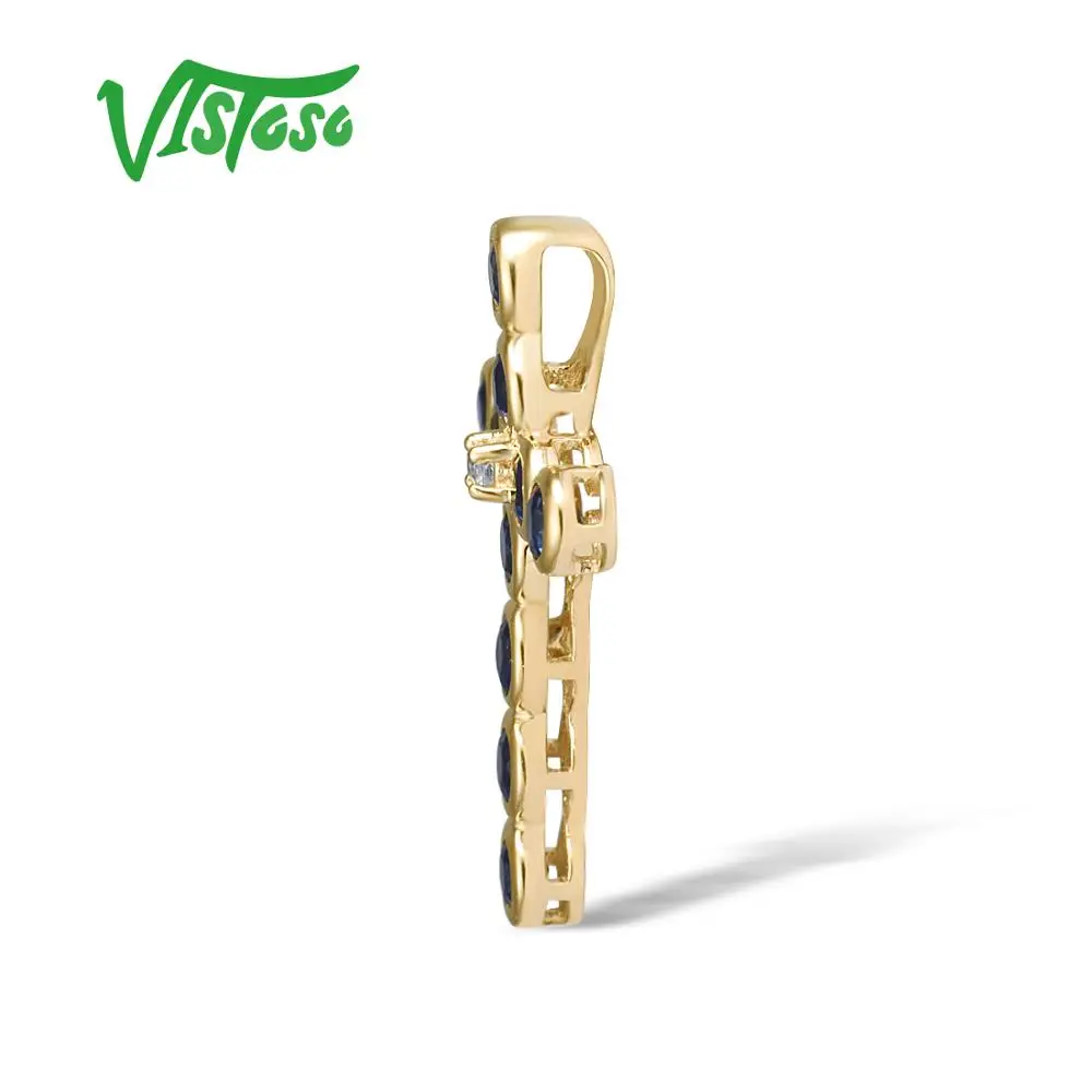 VISTOSO золотые подвески для женщин подлинный 14K 585 Желтое золото крест кулон синий
