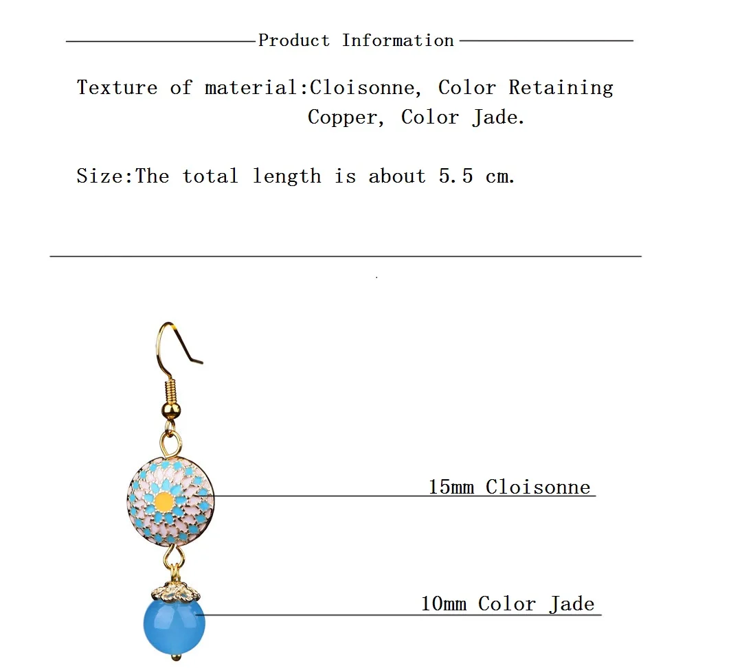 Оригинальные закаленные висячие серьги в китайском стиле синяя подвеска