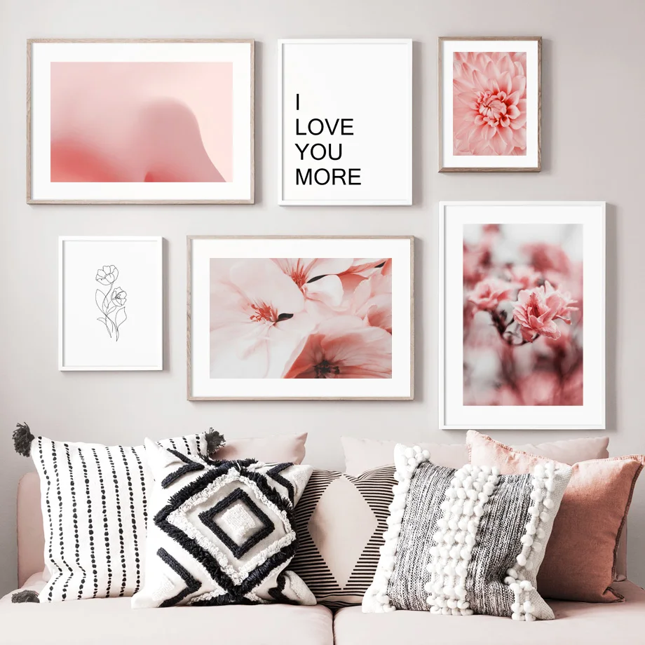

Flower Pink Plant Quote Wall Art Print Canvas Painting Nordic Canvas Posters And Prints Wall Pictures For Living Room Decor