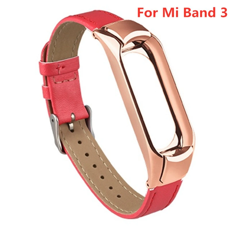 red leather 3 Xiaomi mi ремешок 3/4 кожаный ремешок для Xiaomi mi 3 сменный Браслет Безвинтовые ремешки металлический ремешок для mi band 4 аксессуары - Цвет: red leather 3