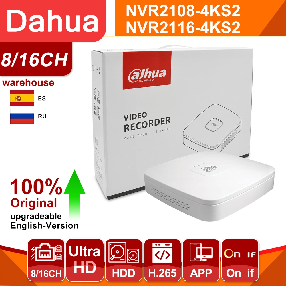 

Оригинальный Сетевой видеорегистратор Dahua 4K NVR NVR2108-4KS2 4/8/16CH 1U Lite H265 для системы IP-камер