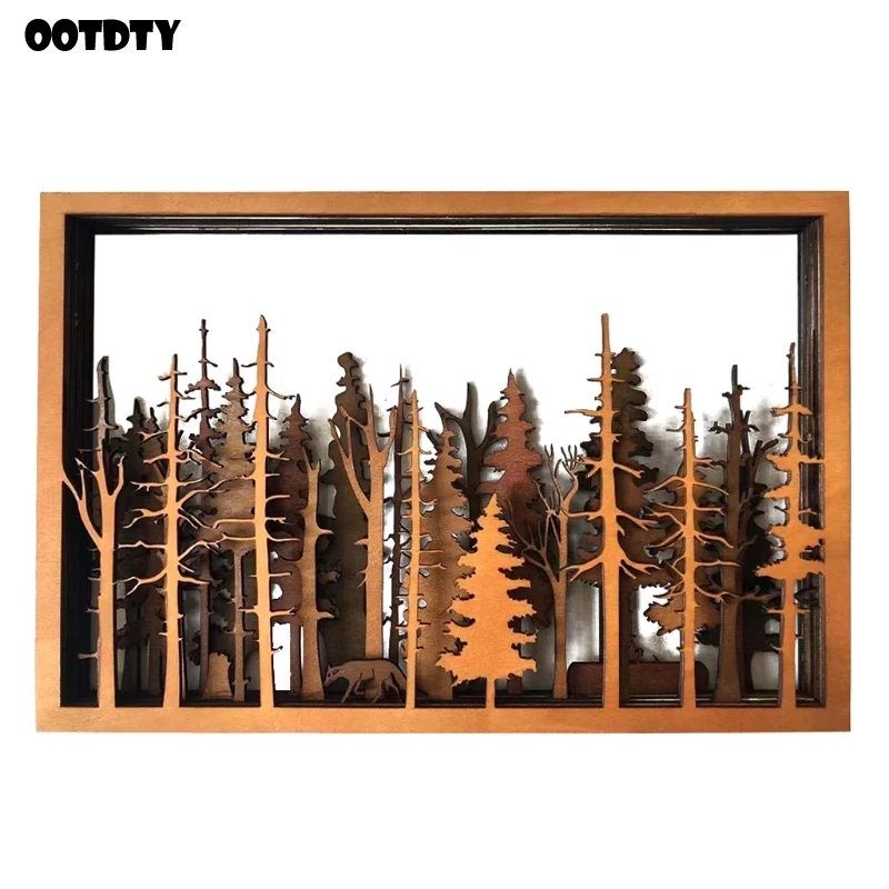 

Wide Intricate Woods Wooden Wall Hanging Ornament Pendant Mysterious Hanging Forest Scene Sign Decoration Rectangle Arts