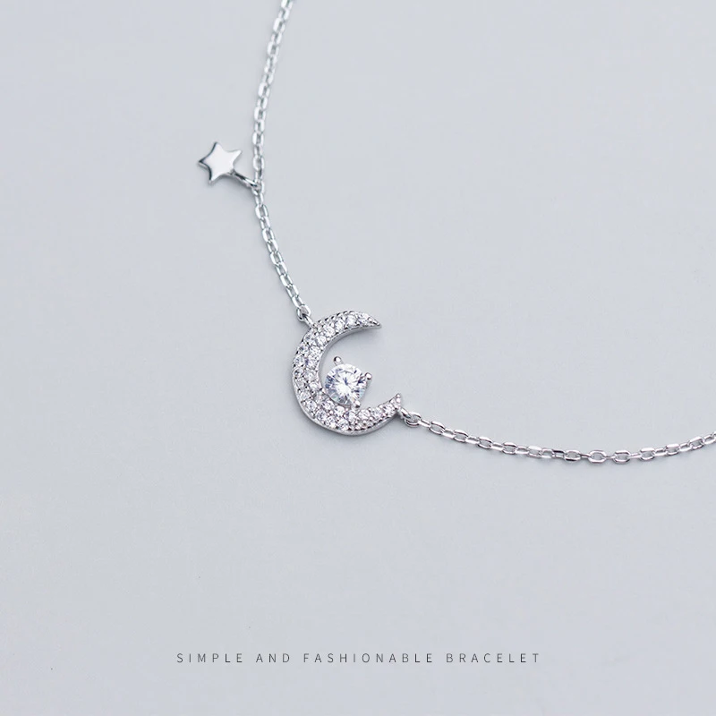 Trustdavis браслет из стерлингового серебра 925 пробы Минималистичная луна милая