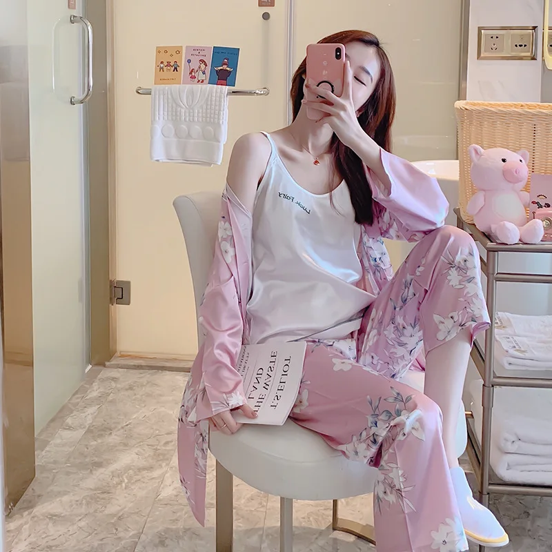 Женские шелковые пижамные комплекты MECHCITIZ роскошные с длинными рукавами пижамы