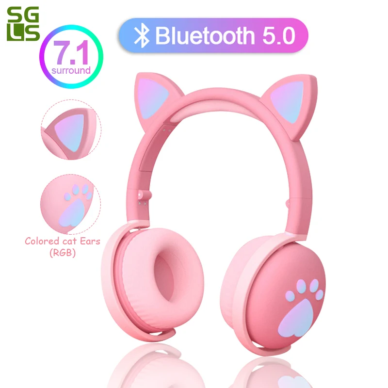 

Cute Kids Headphones Wireless earphones LED light Cat Ear Cat Paw Girls Gift Bluetooth Headset HIFI Stereo Bass With Microhpone