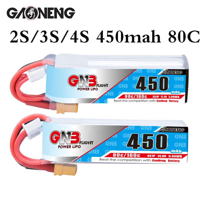 Аккумулятор Gaoneng GNB 2S 3S 11 1 V 14 8 450MAH 80C разъем XT30 для RC CineBee Cine Whoop BetaFPV Quadcopter Toothpick