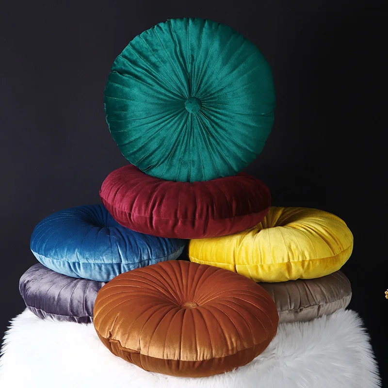 

Velvet Round Solid Color Sofa Pillows Pumpkin Seat Cushion Bay Window Mat Soft Breathable Handmade Round Chair Cushion Pillow