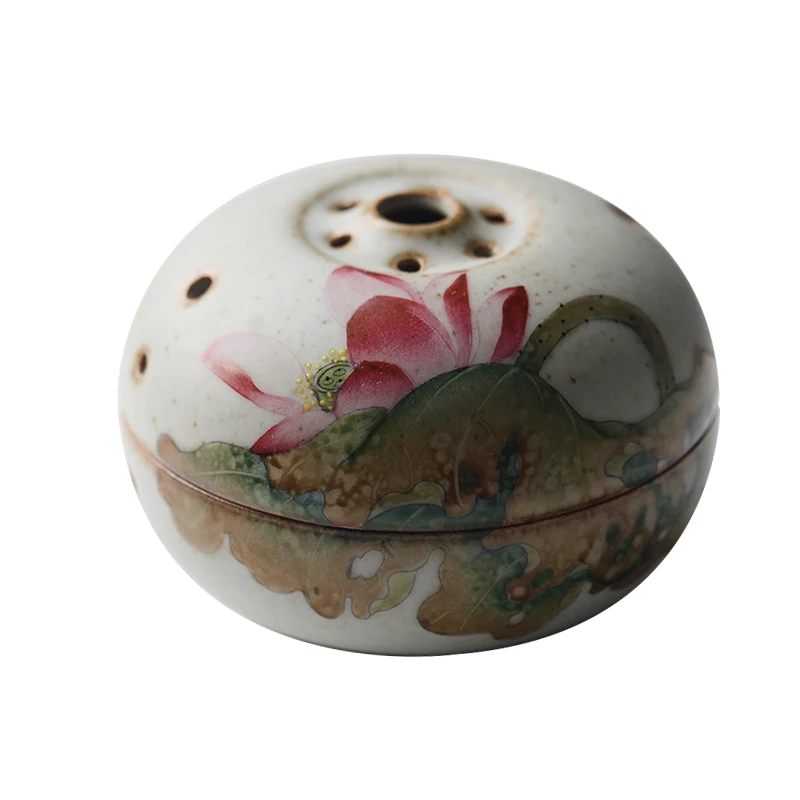 

Porcelain 9.2CM Lotus Censer Ceramic Hand Painted Incense Burner Japanese Retro style Home Decor Zen