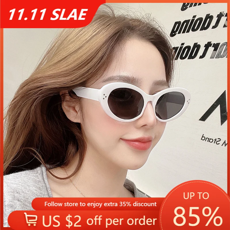 

Small Cat Eye Sunglasses Women Vintage Oval Ladies Sun Glasses Trendy Rivet Decorative Glasses Women's UV400 Gafas De Sol