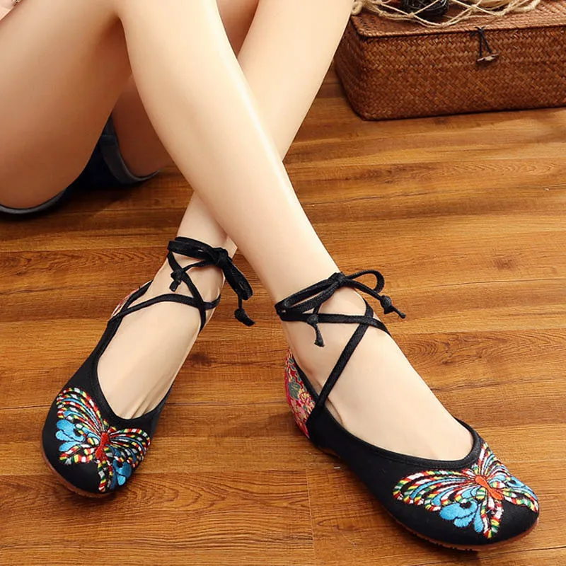 Весенняя танцевальная обувь в виде бабочек Тканевая с вышивкой Женская повязки