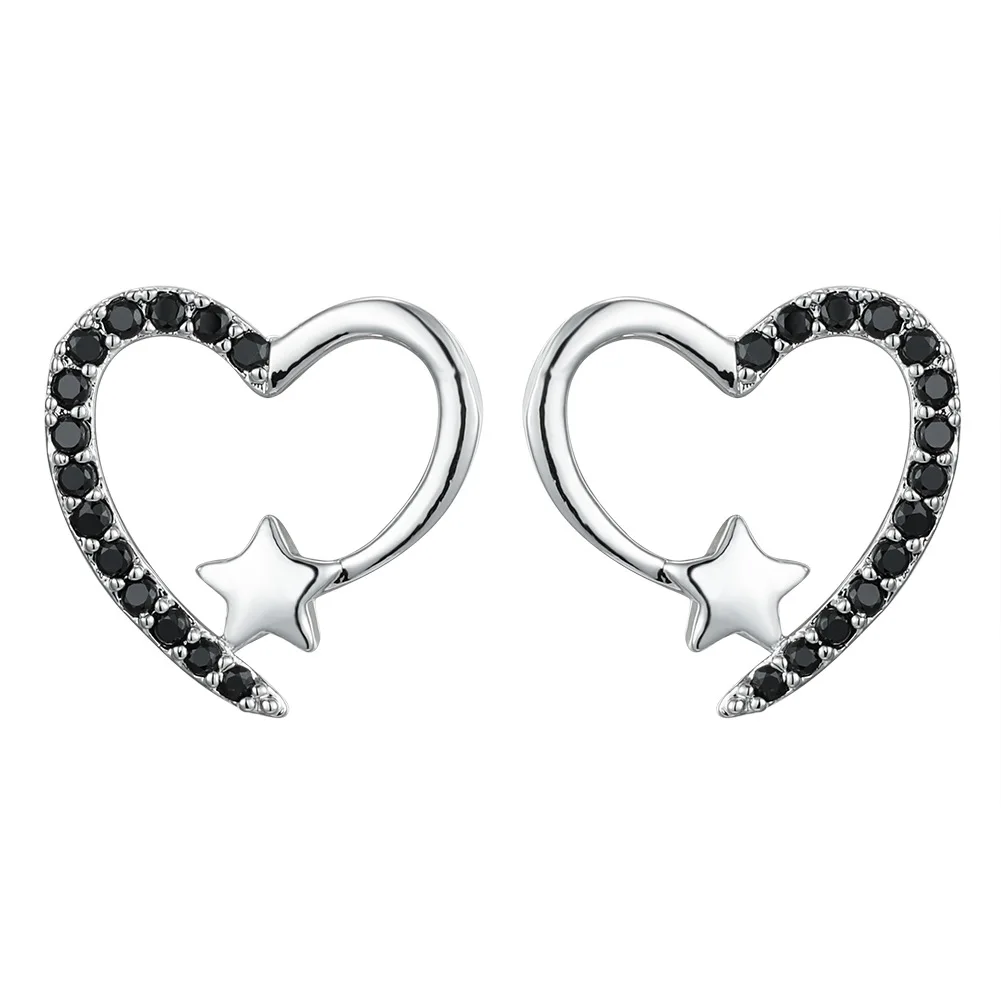 

New Heart-Shaped Zircon Ladies Hollow Ou Diamond Five-Pointed Star Crystal Earrings Elegant Retro Style Rose Gold Jewelry Gift