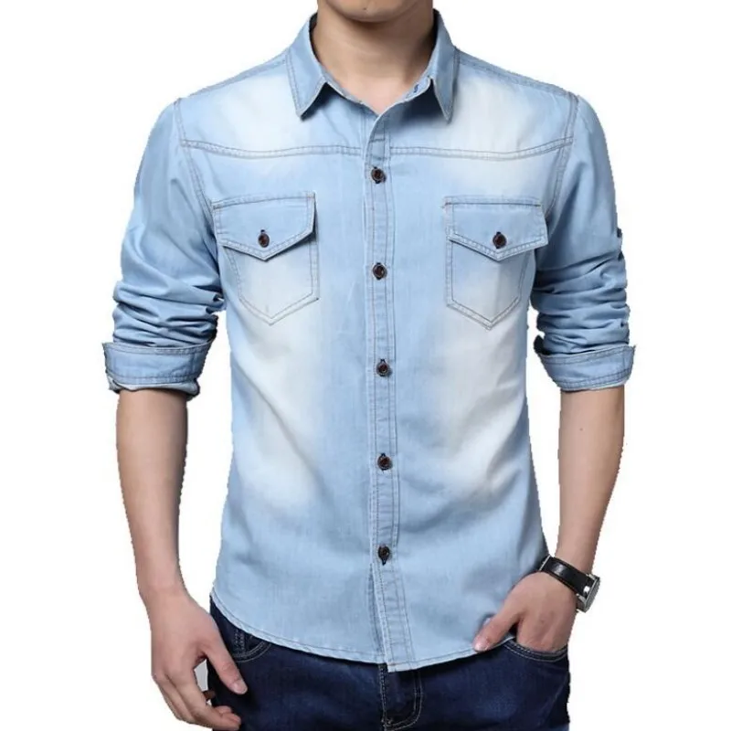 Long Sleeve Jean Casual Shirts Tops 