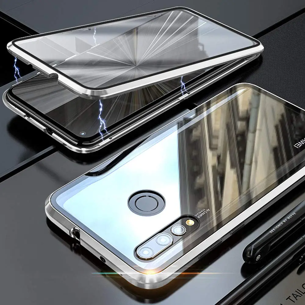 Роскошные магнитные поглощающие металлические флип-Чехлы для huawei Nova 4 Nova4 Передняя Задняя Двусторонняя стеклянная крышка для телефона huawei Nova4 бампер - Цвет: Silver  Double Glass