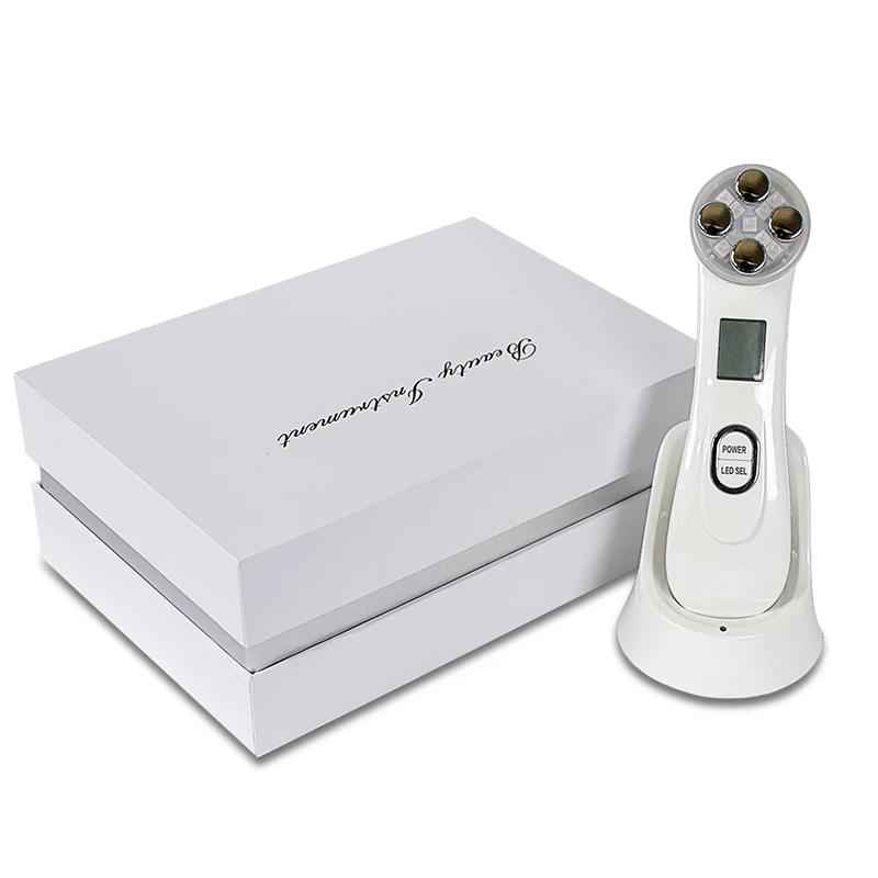 with ratail box 6 in 1 LED RF Photon Therapy Facial Skin Lifting Rejuvenation Vibration Device Machine EMS Ion Microcurrent Mesotherapy Massager - Цвет: with ratail box