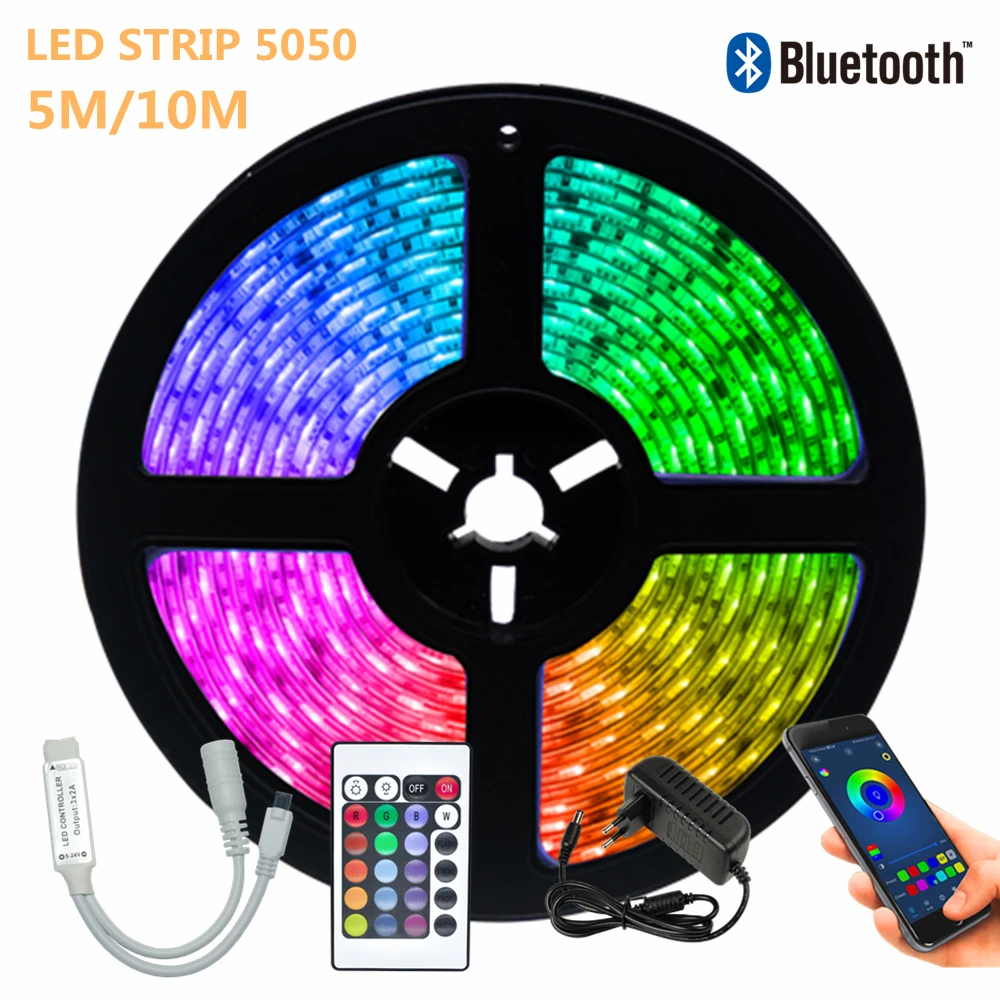 

LED Strip Light 5050 5M 10M Waterproof Bedroom Decoration Lamp Strips Flexible Ribbon Warm String Bluetooth Controller Lighting